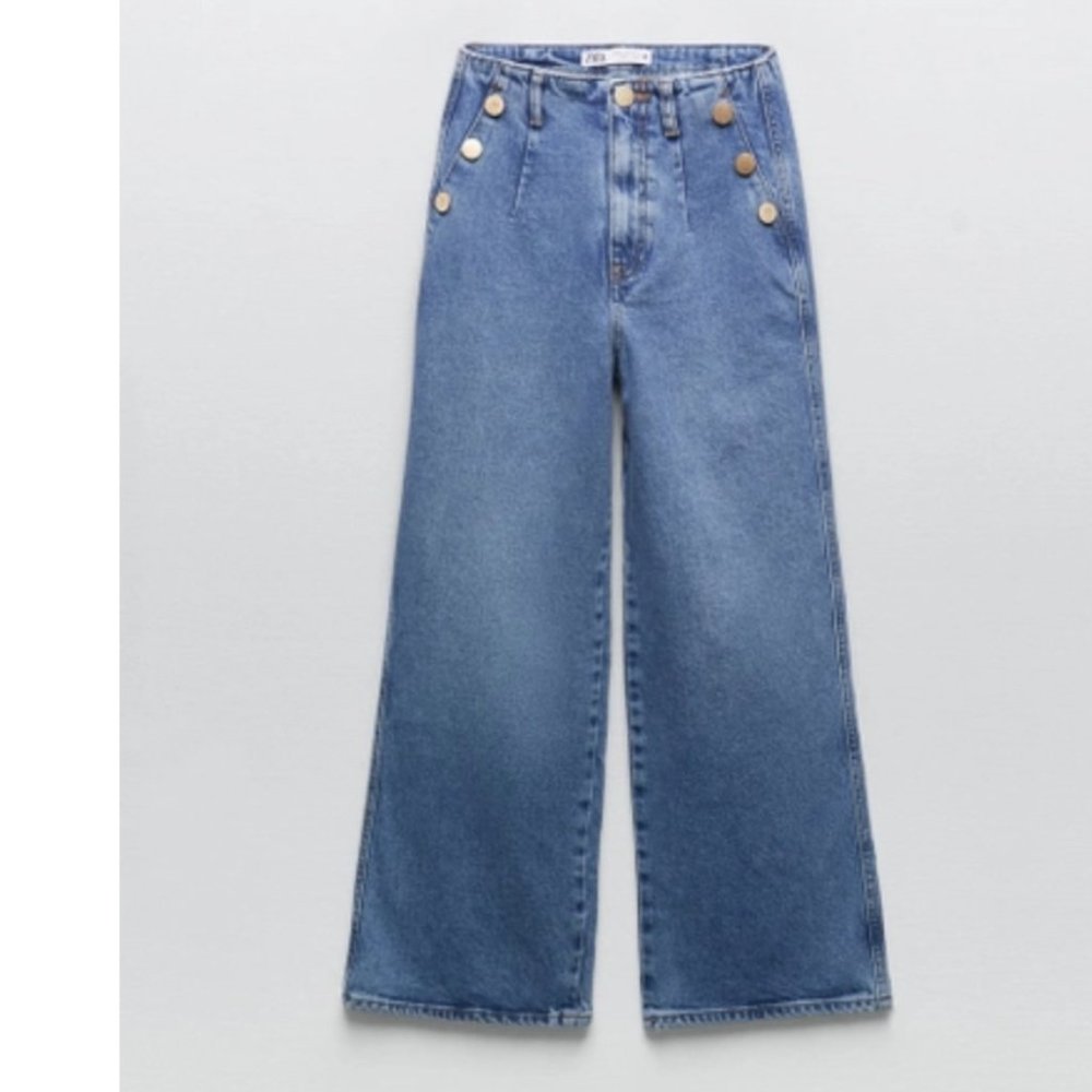 ZARA Z1975 CROPPED WIDE-LEG JEANS WITH GOLDEN BUTTONS